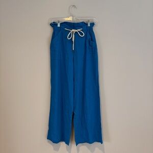 Deluc Blue Wide Leg Pants Linen and Rayon Pants